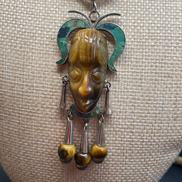 Taxco carved tigers eye necklace A6 🔥 - Picture 4 of 8